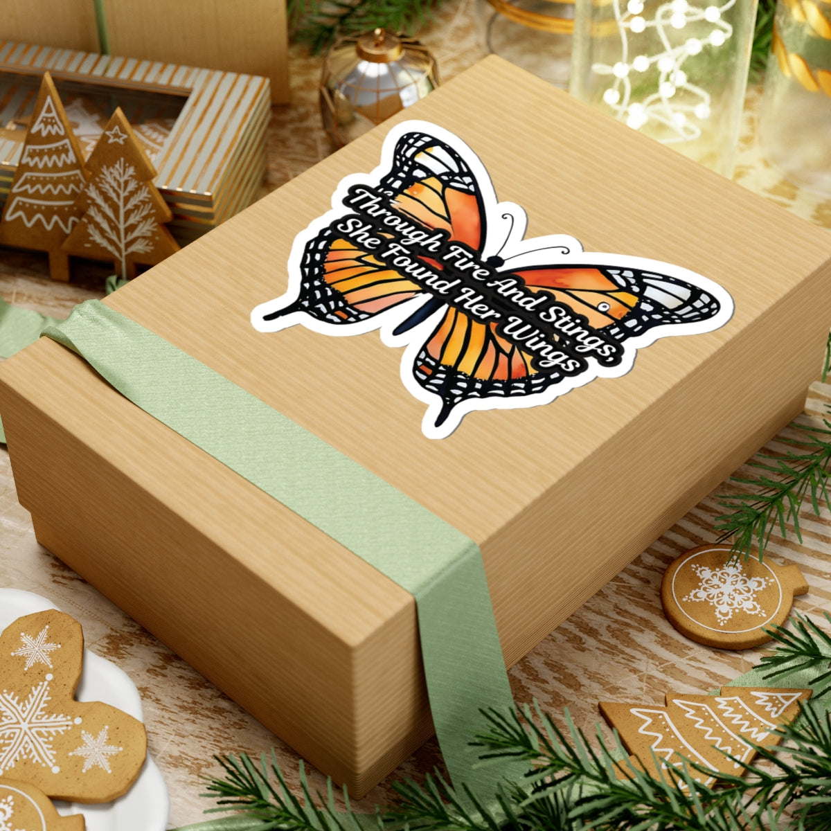 Butterfly Sticker, Through Fire And Stings She Found Her Wings Inspirational Quote, Vinyl Decal Empowerment Gift Resilience Feminine Power