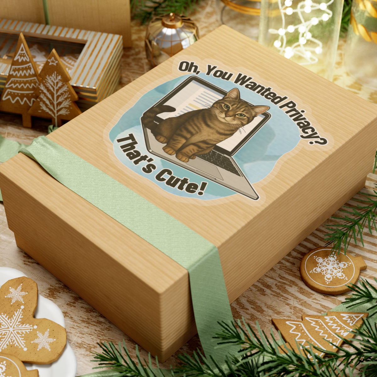 Funny Cat Sticker, Laptop Blocker Tabby Cat Vinyl Sticker, Oh You Wanted Privacy Thats Cute, Gift For Cat Lovers \,WFH Humor Waterproof Decal