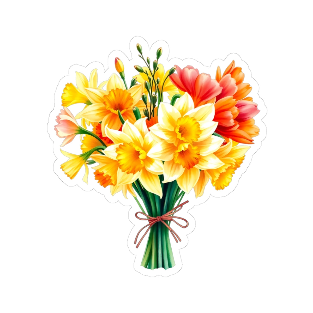 Beautiful Daffodil Bouquet Sticker, March Birth Flower Symbol Of Hope Joy Good Luck, Waterproof Vinyl Kiss Cut Floral Laptop Water Bottle Gift