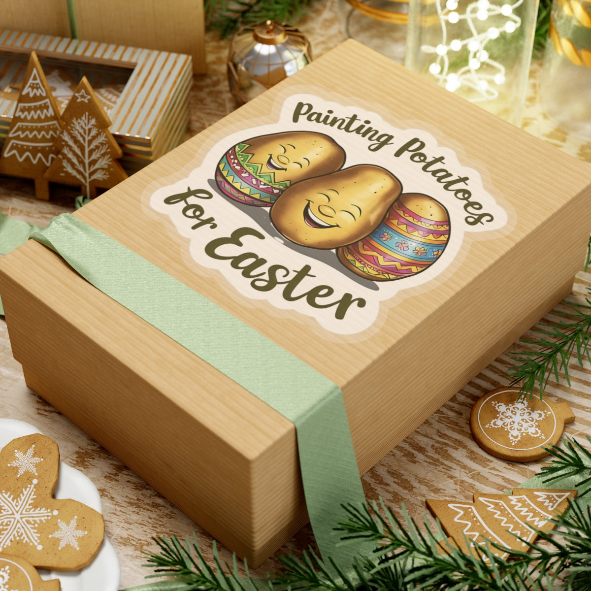 Painting Potatoes For Easter Sticker, Funny Easter Humor Vinyl Kiss Cut Decal, Cute Easter Basket Pun Art Sticker for Laptop Planner Mug Gift