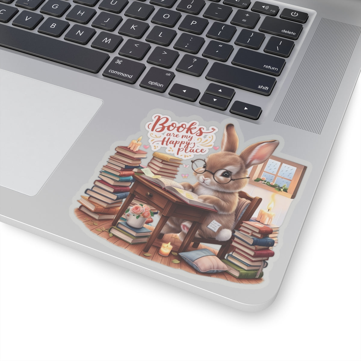 Books Are My Happy Place Sticker, Cute Bookish Bunny Reading Sticker, Cozy Reading Aesthetic Gift For Teachers, Readers Students And Planners