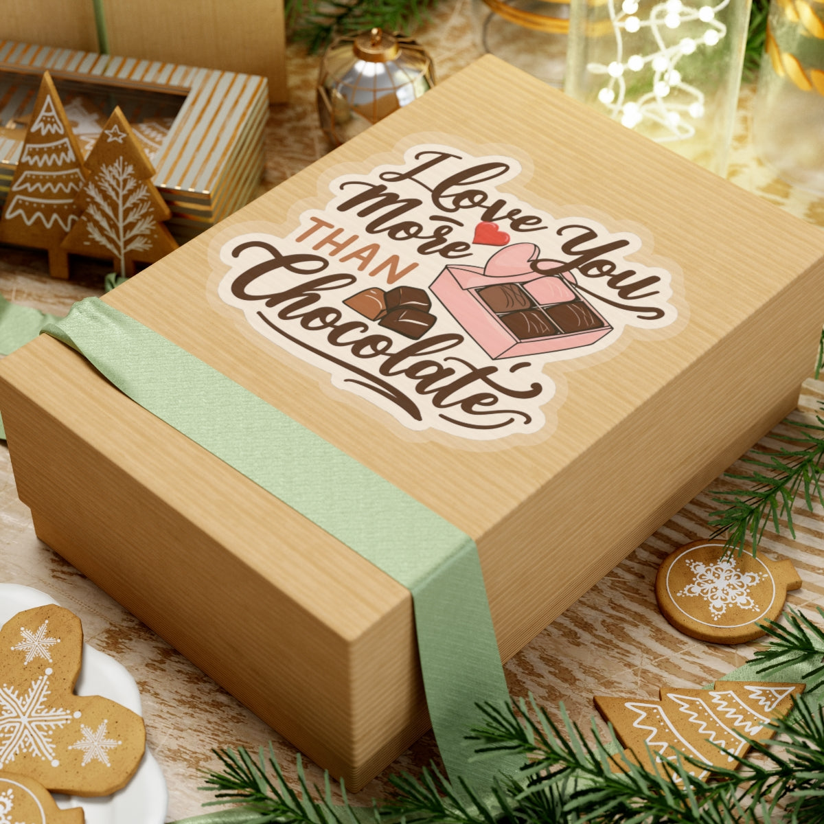 I Love You More Than Chocolate Sticker, Funny Valentines Day Gift, Romantic Pun Quote Vinyl Decal, Candy Box Sweet Love Present For Her Him
