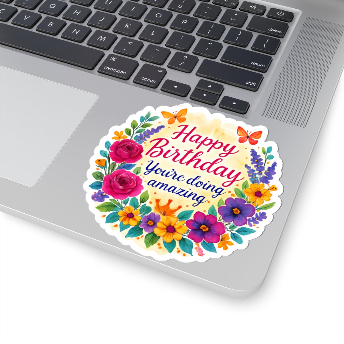 Happy Birthday You Are Doing Amazing Floral Watercolor Wreath Vinyl Sticker, Encouragement Gift Uplifting Birthday Quote Art Gift