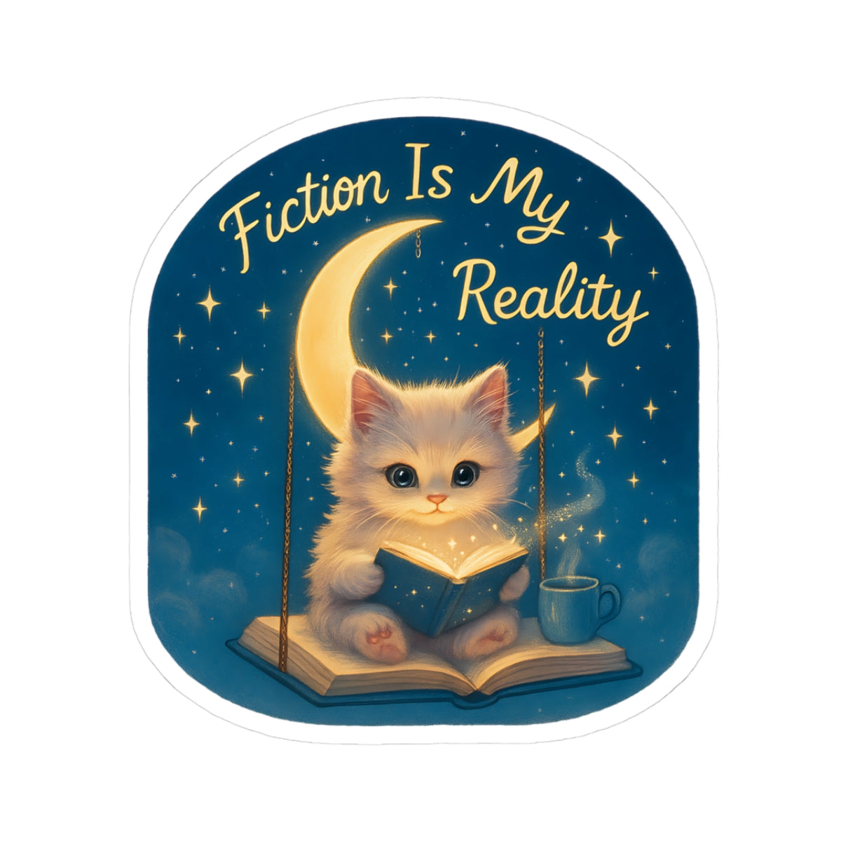Fiction is My Reality Sticker, Cute Kitten Reading Decal, Teacher Gift Decal, Book Lover Vinyl Sticker, Waterproof Sticker Laptop Planner Mug Sticker