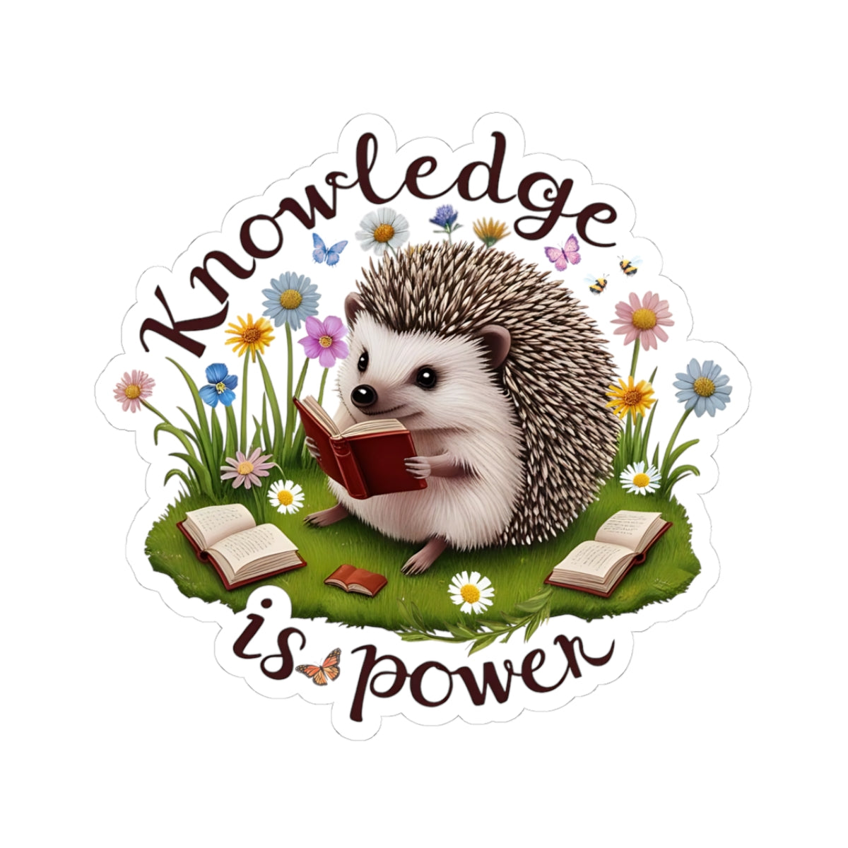 Knowledge Is Power Sticker, Teacher Appreciation Gift, Book Lover Decal, Hedgehog Decal, Nature Inspired Sticker, Laptop Planner School Reading
