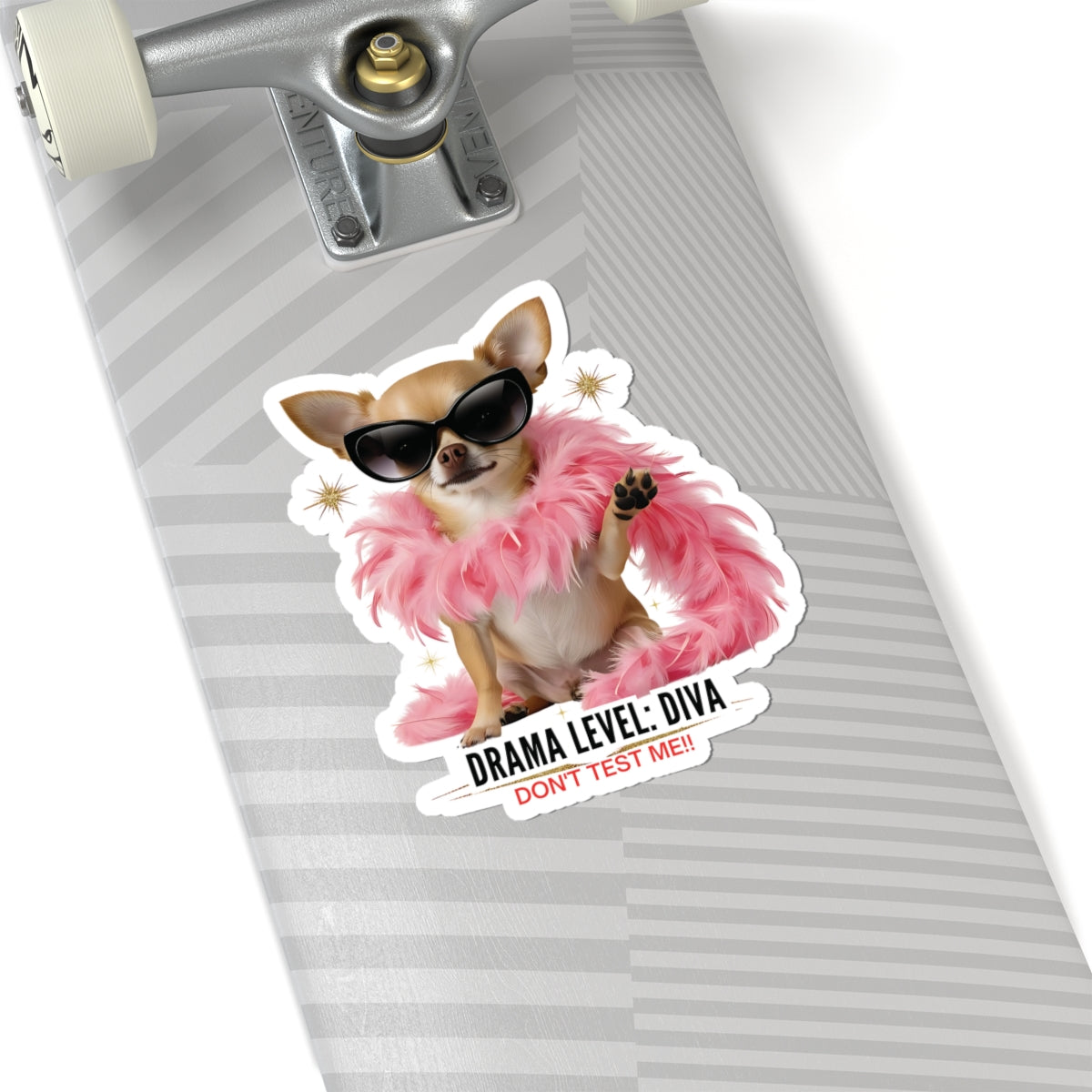Drama Level: Diva Sticker, Funny Small Dog Attitude Vinyl Sticker, Pink Feather Boa Glam Pup, Gift For Pet Lovers Sassy Waterproof Decal