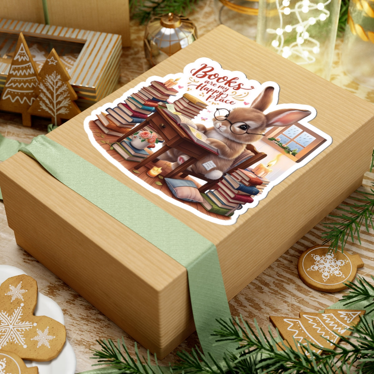 Books Are My Happy Place Sticker, Cute Bookish Bunny Reading Sticker, Cozy Reading Aesthetic Gift For Teachers, Readers Students And Planners