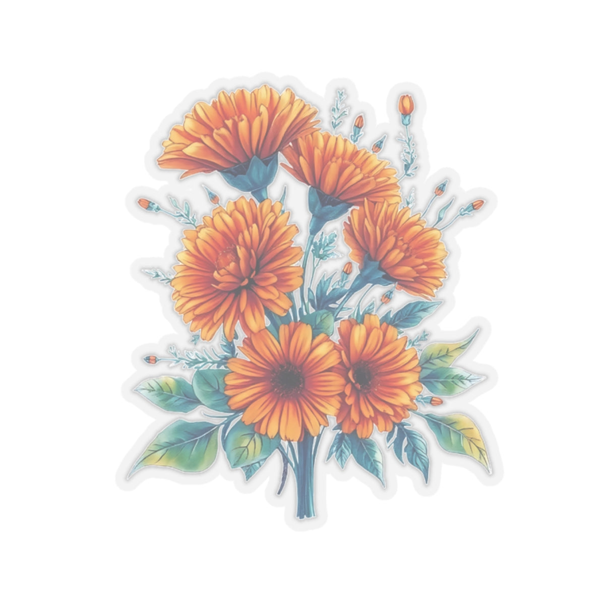 Marigold Flower Sticker, Symbol Of Strength October Birth Flower Gift, Waterproof Vinyl Decal Kiss Cut Floral Laptop Water Bottle Scrapbook