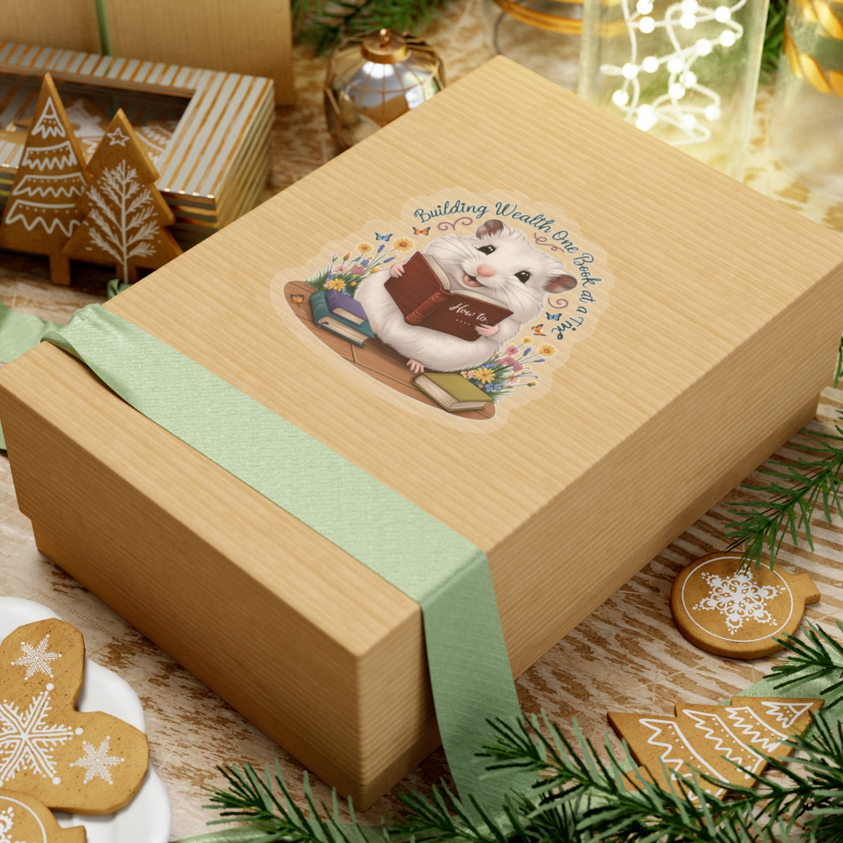 Building Wealth Hamster Sticker, Cute Book Lover Financial Literacy Vinyl Sticker, Motivational Animal Art Waterproof Reading Gift For Nerds