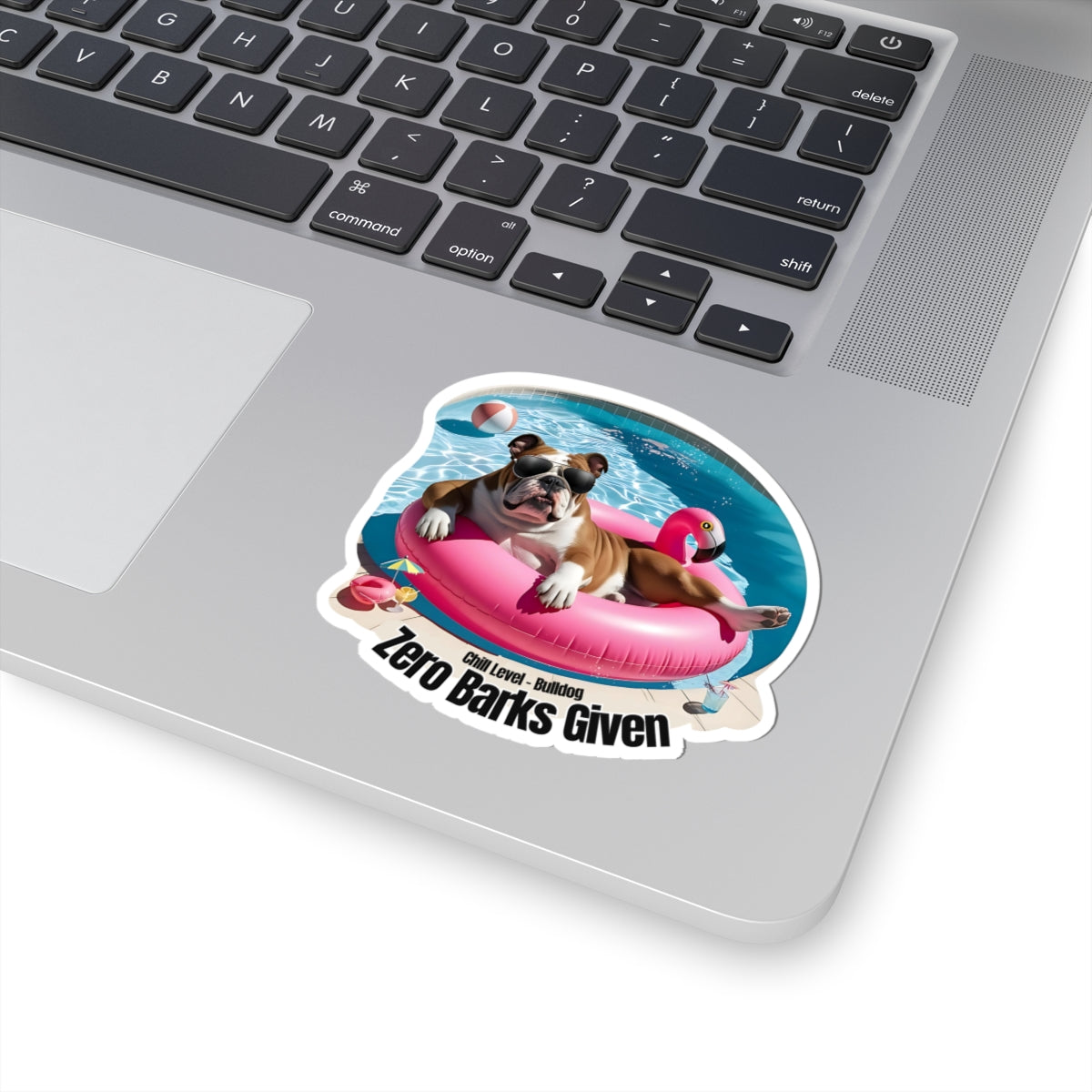 Zero Barks Given Sticker, Funny Bulldog Summer Vinyl Sticker, Chill Level Bulldog Dog Lover Gift, Pool Float Humor Waterproof Laptop Decal Gift