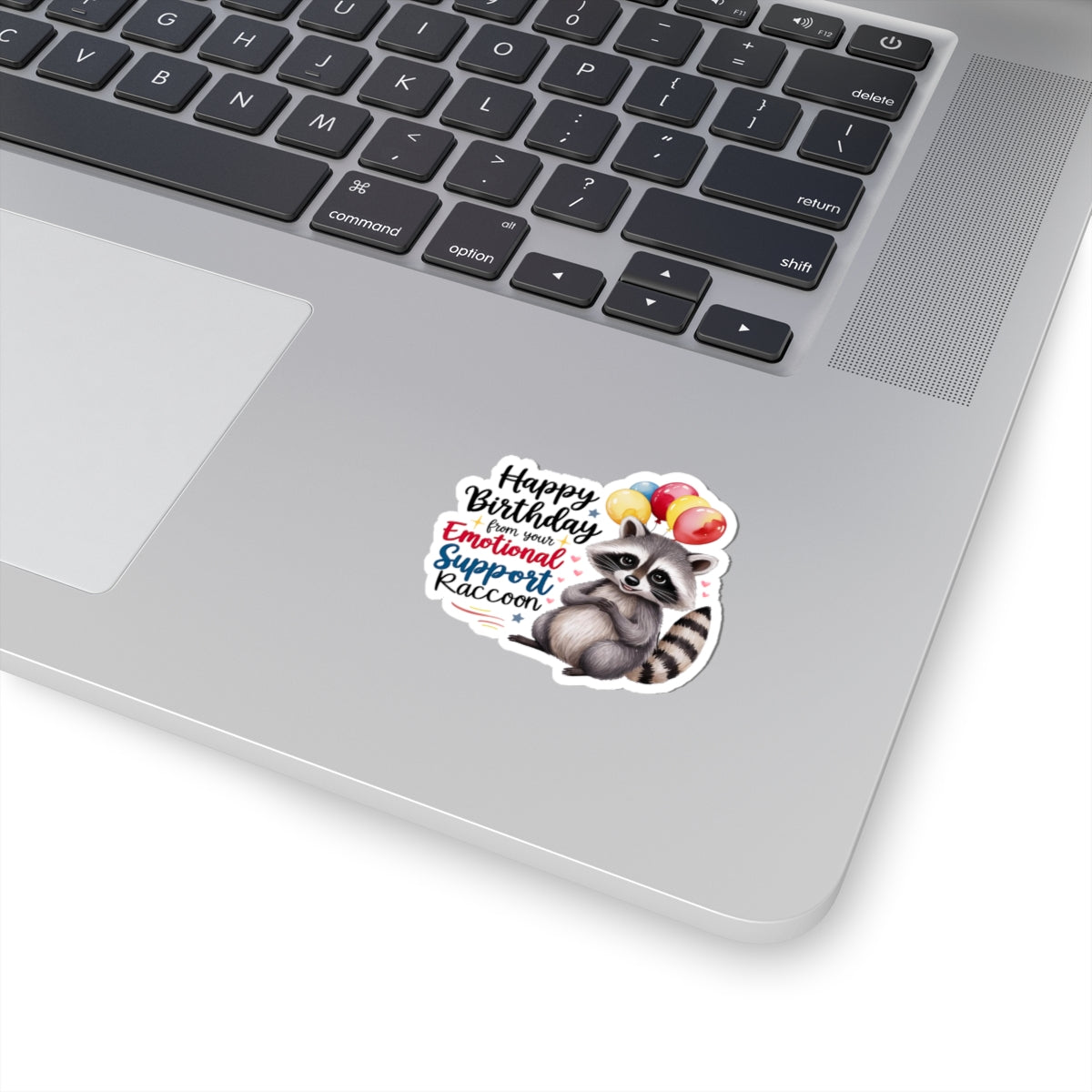 Raccoon Birthday Sticker, Emotional Support Animal Funny Gift Vinyl, Waterproof Decal Cute Animal Hug Balloons Encouragement Sticker