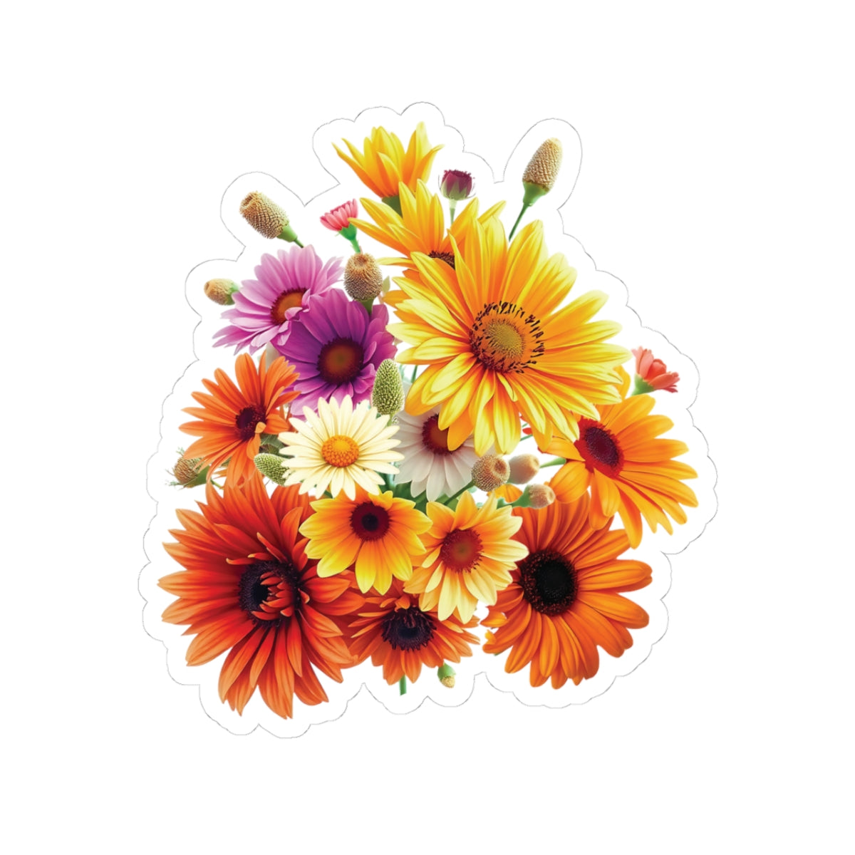 Garden Flowers Bouquet Sticker Gerbera Daisies April Birth Flower Symbol Of Joy Waterproof Vinyl Kiss Cut Laptop Water Bottle Scrapbook