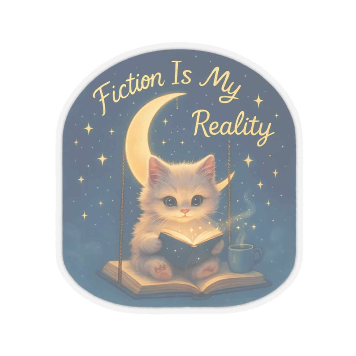 Fiction is My Reality Sticker, Cute Kitten Reading Decal, Teacher Gift Decal, Book Lover Vinyl Sticker, Waterproof Sticker Laptop Planner Mug Sticker