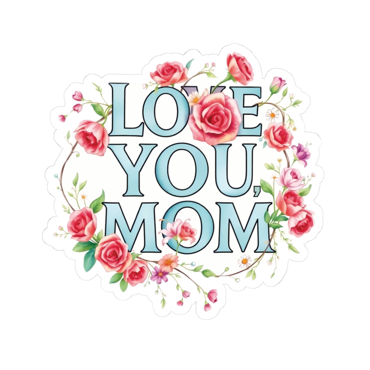 Love You Mom Kiss Cut Sticker Mother's Day Gift Mom Appreciation Vinyl Decal Laptop Decor Water Bottle Sticker Cute Thoughtful Mom Gift