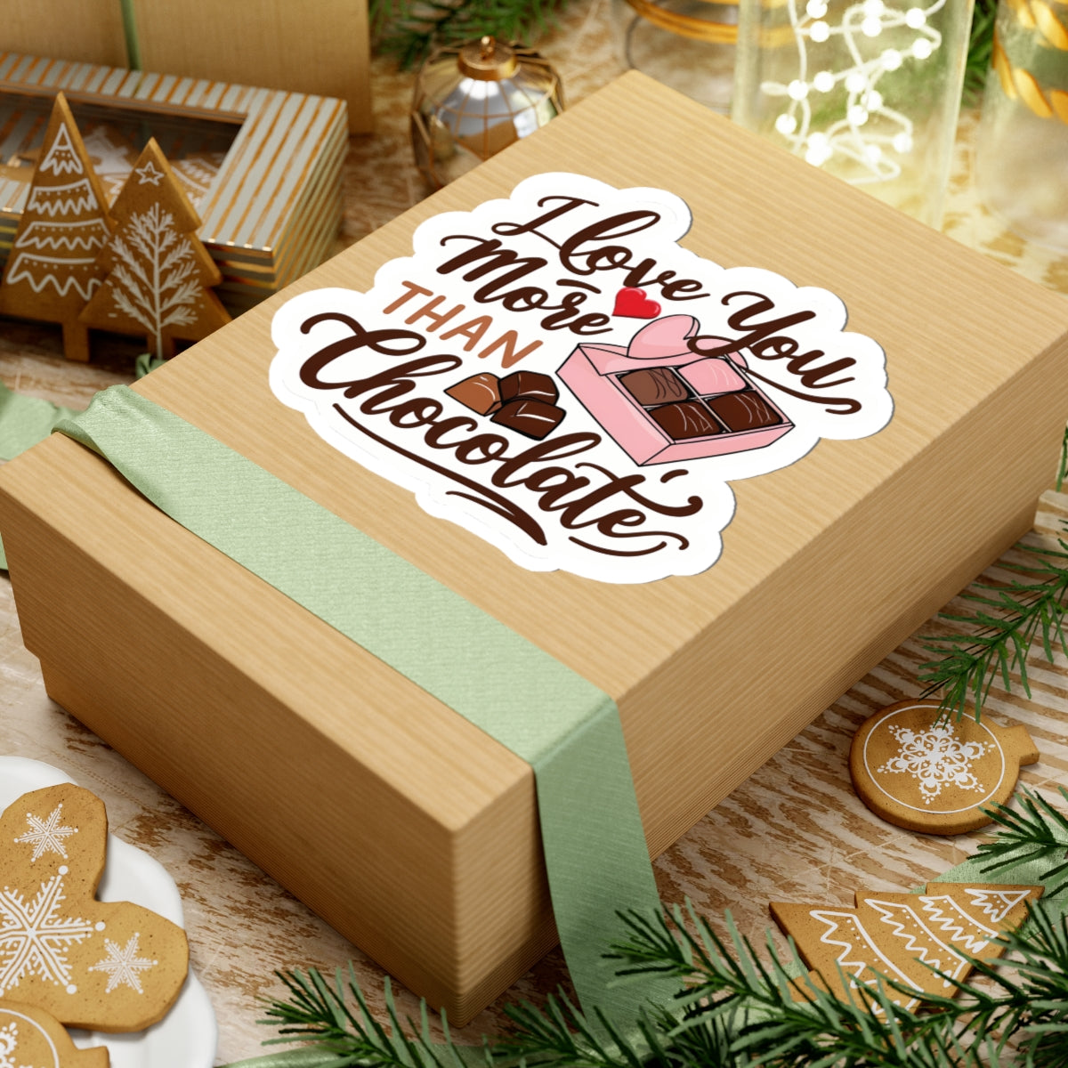 I Love You More Than Chocolate Sticker, Funny Valentines Day Gift, Romantic Pun Quote Vinyl Decal, Candy Box Sweet Love Present For Her Him