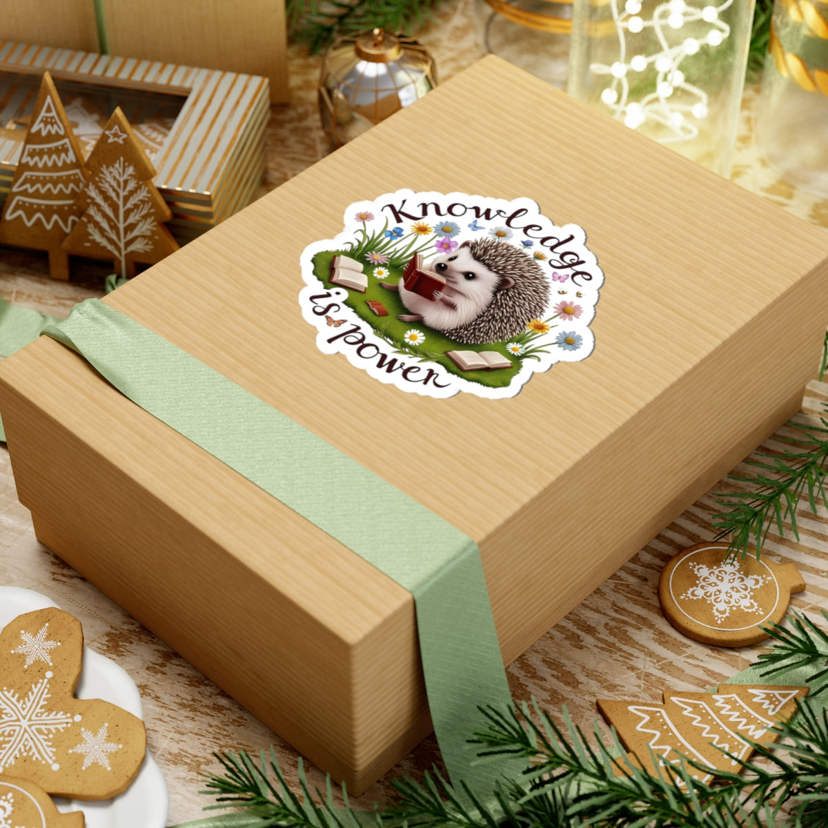 Knowledge Is Power Sticker, Teacher Appreciation Gift, Book Lover Decal, Hedgehog Decal, Nature Inspired Sticker, Laptop Planner School Reading