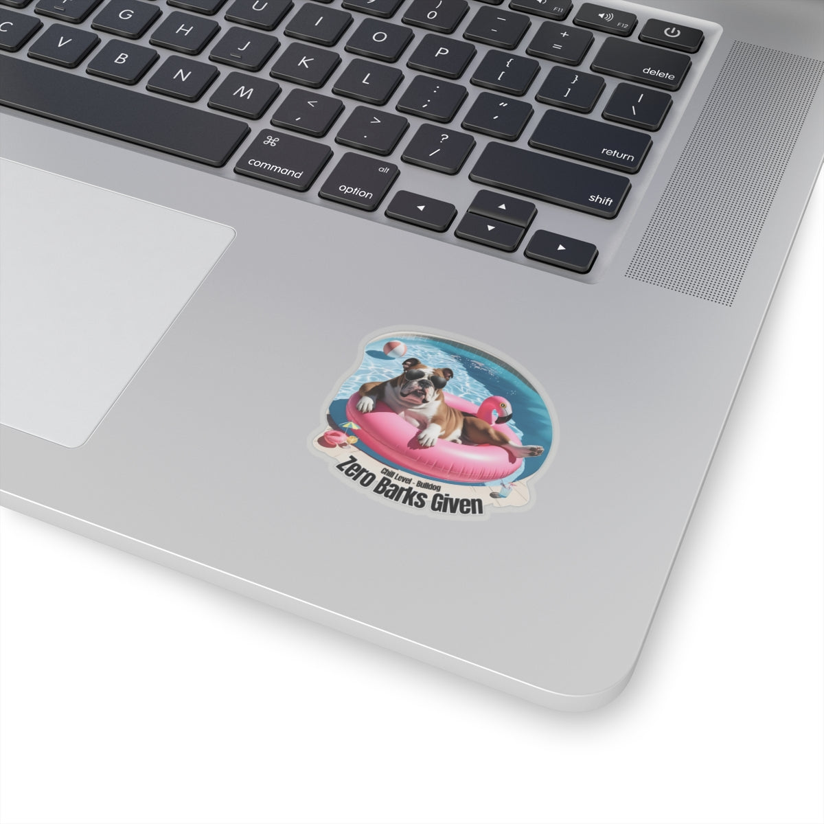 Zero Barks Given Sticker, Funny Bulldog Summer Vinyl Sticker, Chill Level Bulldog Dog Lover Gift, Pool Float Humor Waterproof Laptop Decal Gift