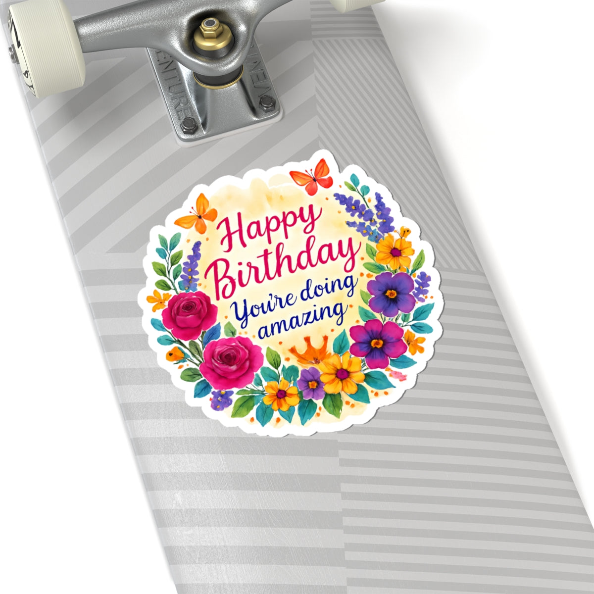 Happy Birthday You Are Doing Amazing Floral Watercolor Wreath Vinyl Sticker, Encouragement Gift Uplifting Birthday Quote Art Gift