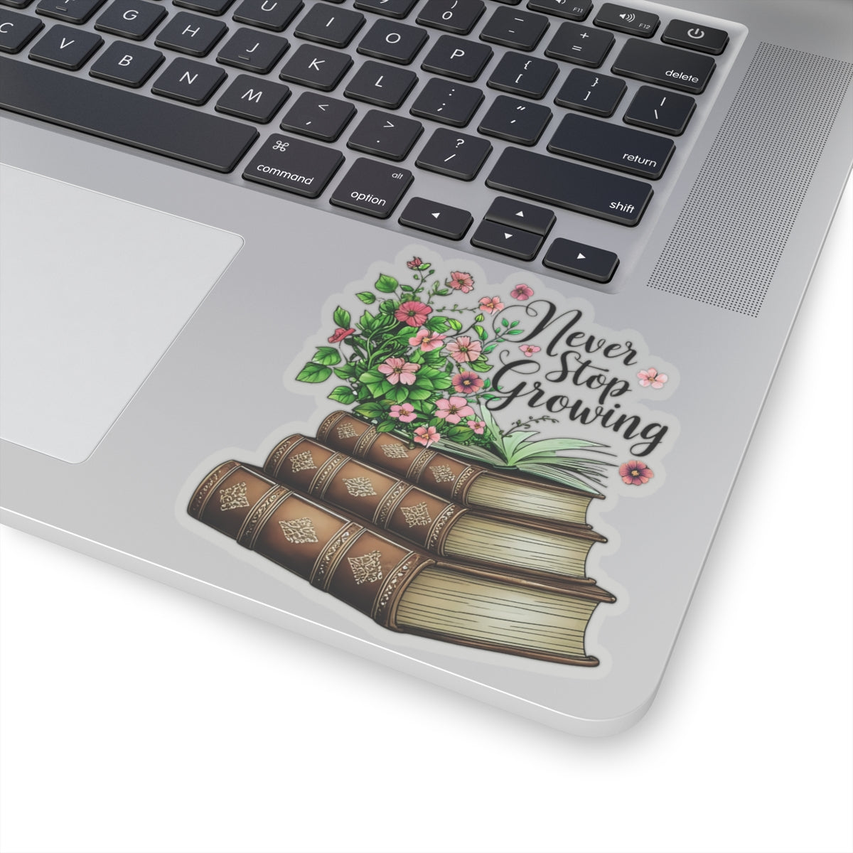 Never Stop Growing Motivational Sticker, Inspirational Growth Mindset Vinyl Decal, Positive Quote Plant Design, Laptop Water Bottle Decor