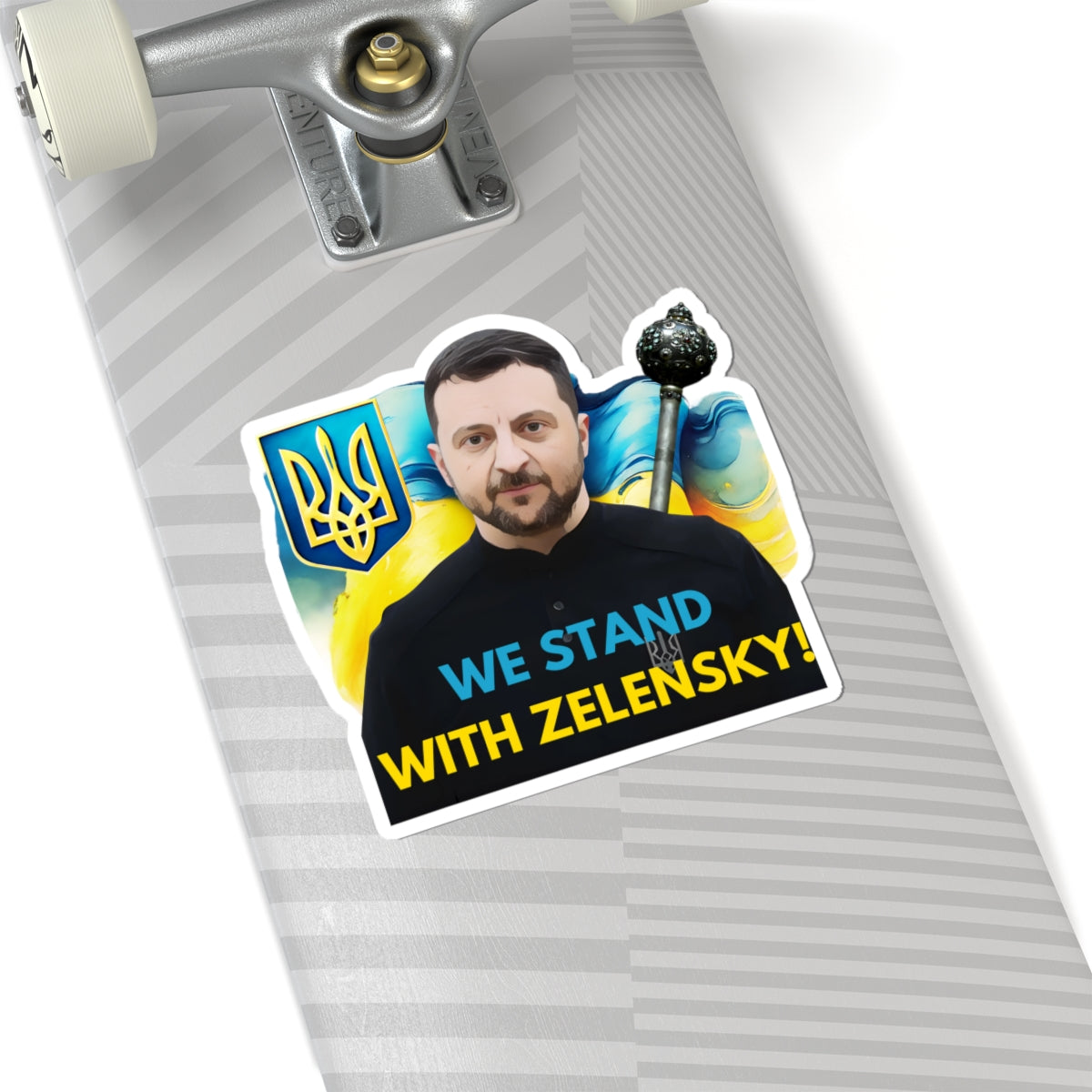 We Stand With Zelensky Sticker, Ukraine Flag Support Decal, President Zelensky Vinyl Waterproof Kiss Cut Laptop Water Bottle Journal Car