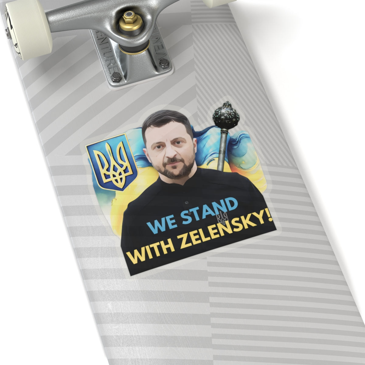 We Stand With Zelensky Sticker, Ukraine Flag Support Decal, President Zelensky Vinyl Waterproof Kiss Cut Laptop Water Bottle Journal Car