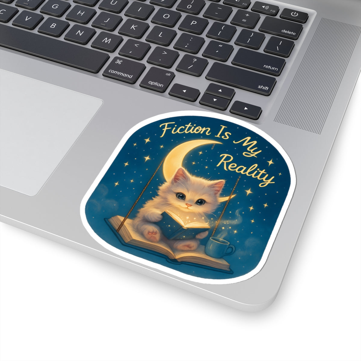 Fiction is My Reality Sticker, Cute Kitten Reading Decal, Teacher Gift Decal, Book Lover Vinyl Sticker, Waterproof Sticker Laptop Planner Mug Sticker