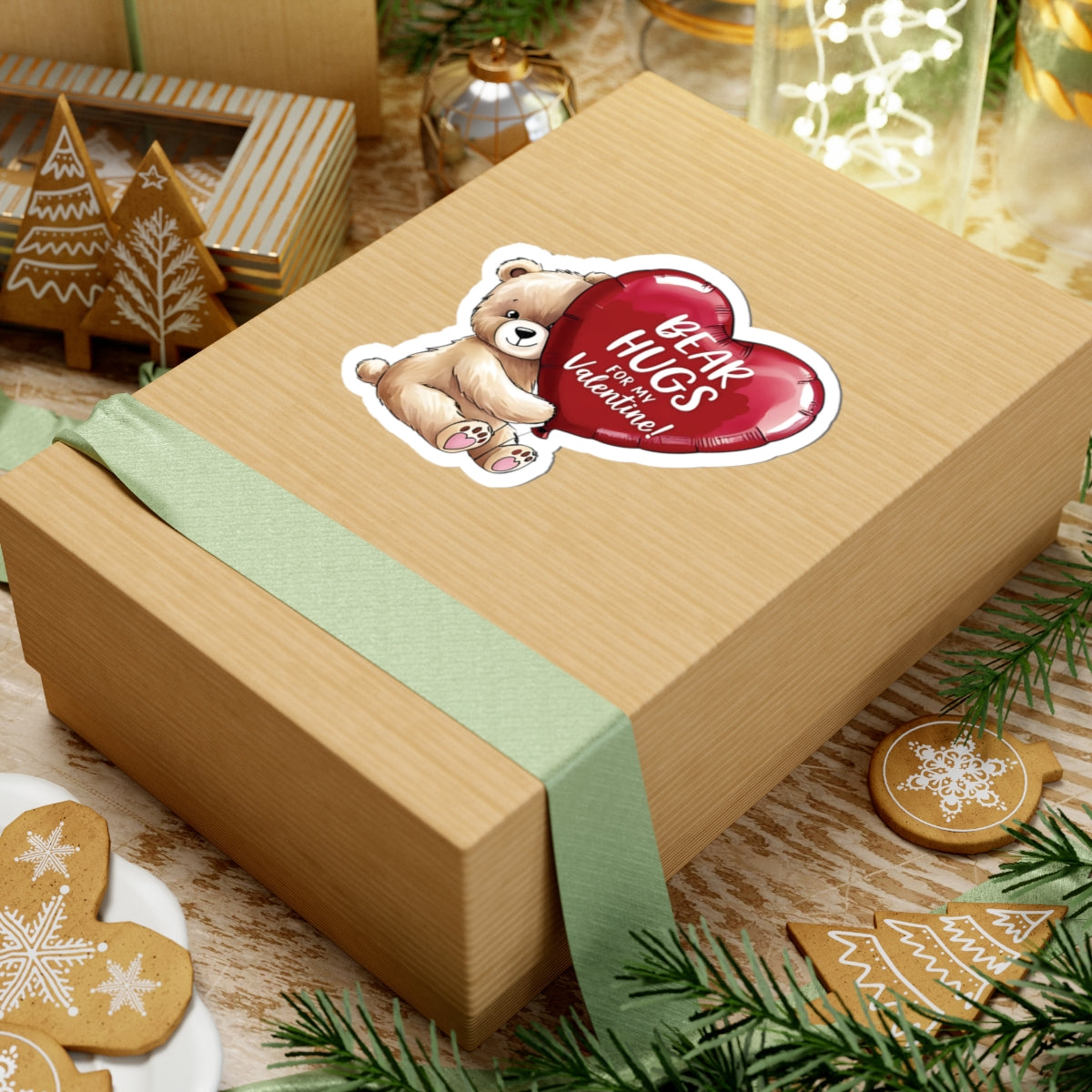 Bear Hugs Sticker, Valentines Day Cute Animal Love Decal, Gift For Her Him, Romantic Kiss Cut Sticker Laptop Journal Water Bottle Art