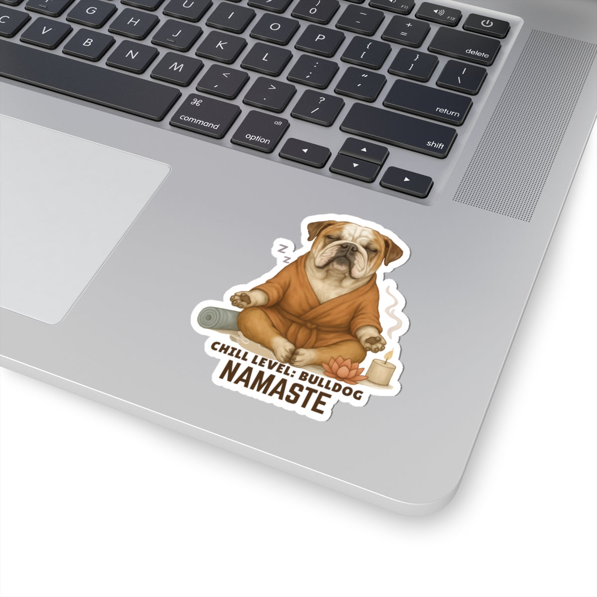 Chill Level Bulldog Sticker, Funny Yoga Dog Vinyl Sticker, Namaste Bulldog Gift, Meditation Pet Humor, Waterproof Laptop Decal, Zen Dog Art Gift