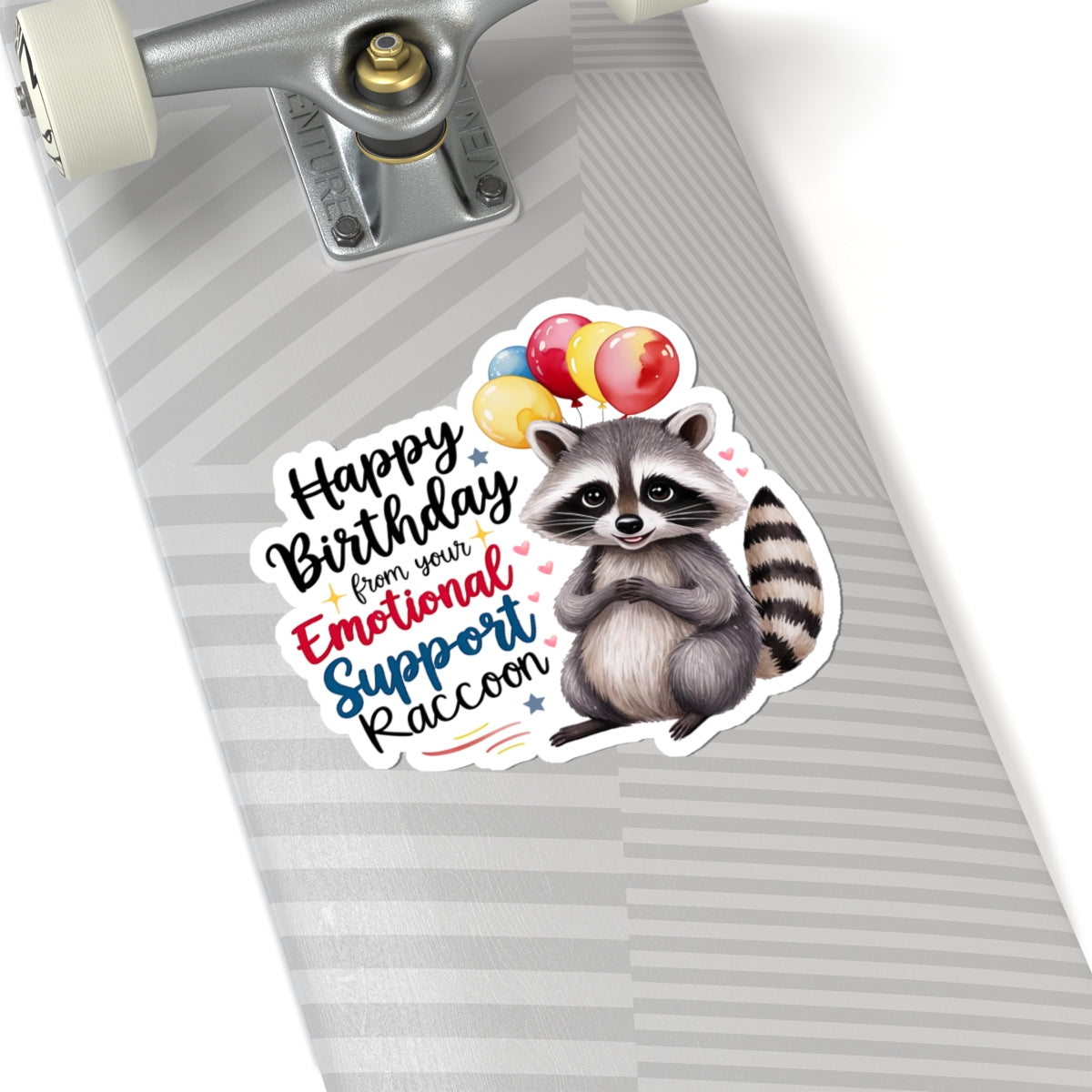 Raccoon Birthday Sticker, Emotional Support Animal Funny Gift Vinyl, Waterproof Decal Cute Animal Hug Balloons Encouragement Sticker