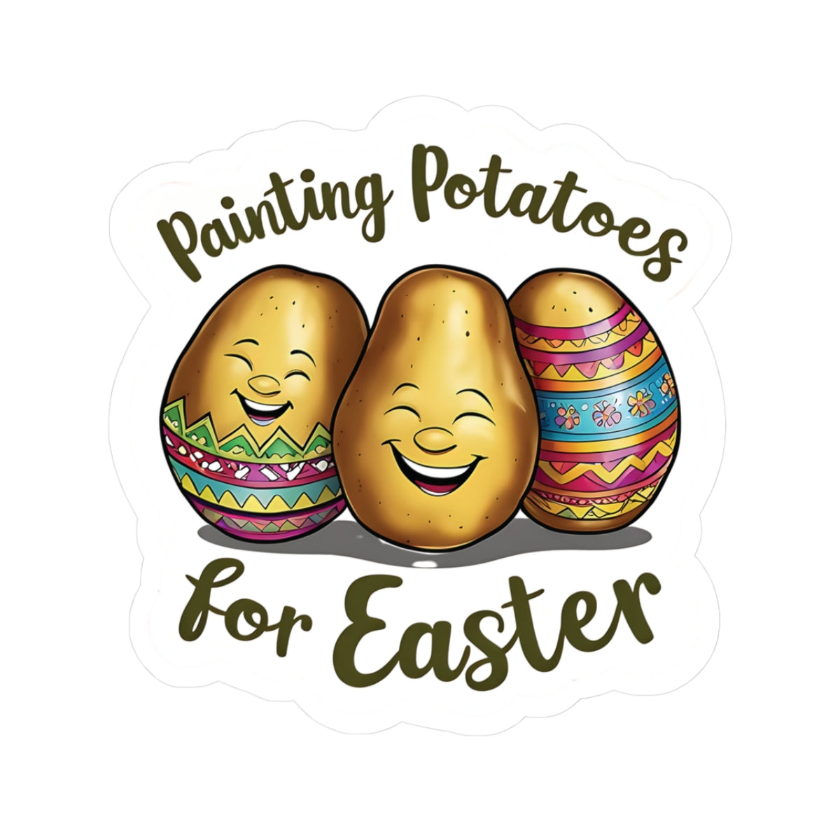 Painting Potatoes For Easter Sticker, Funny Easter Humor Vinyl Kiss Cut Decal, Cute Easter Basket Pun Art Sticker for Laptop Planner Mug Gift