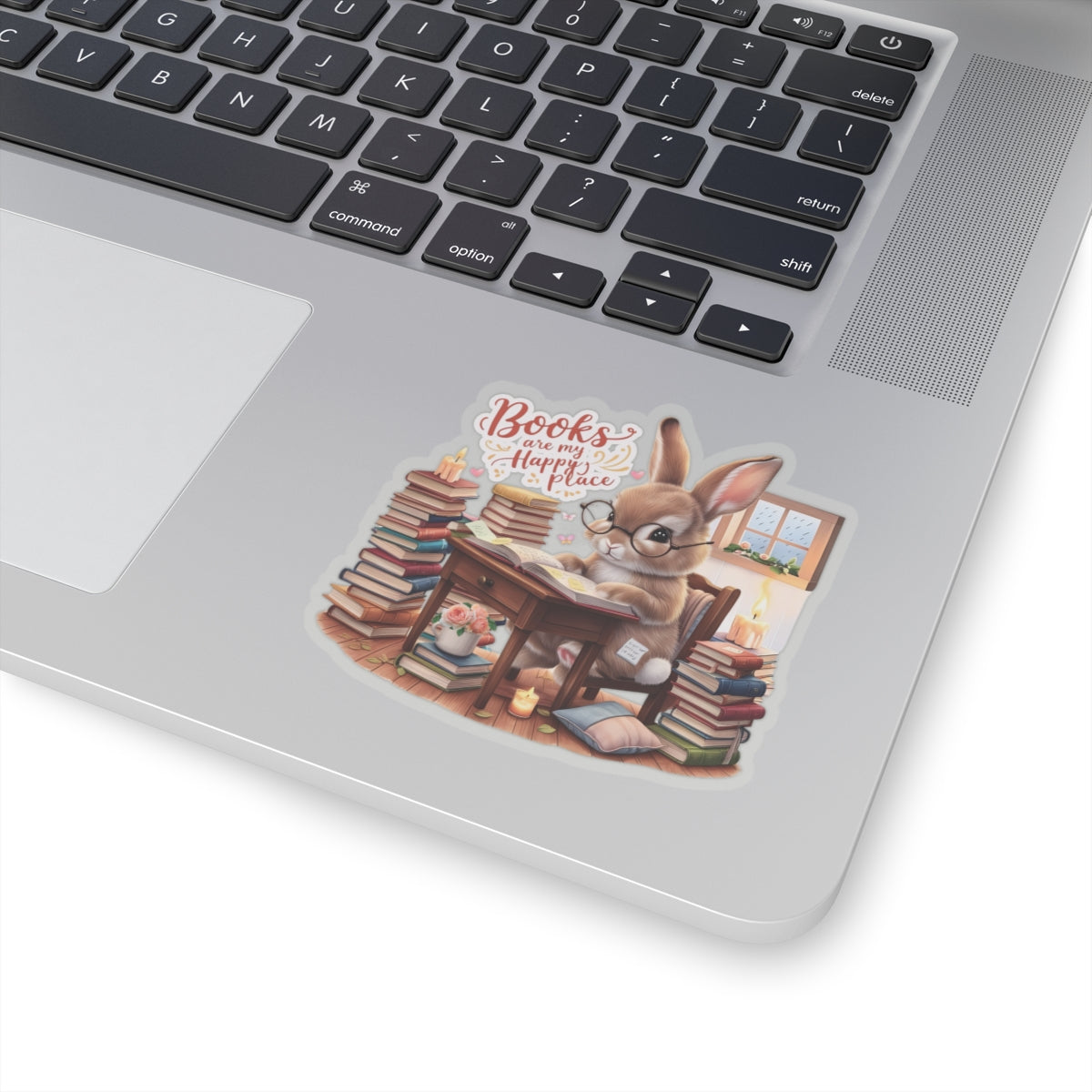 Books Are My Happy Place Sticker, Cute Bookish Bunny Reading Sticker, Cozy Reading Aesthetic Gift For Teachers, Readers Students And Planners