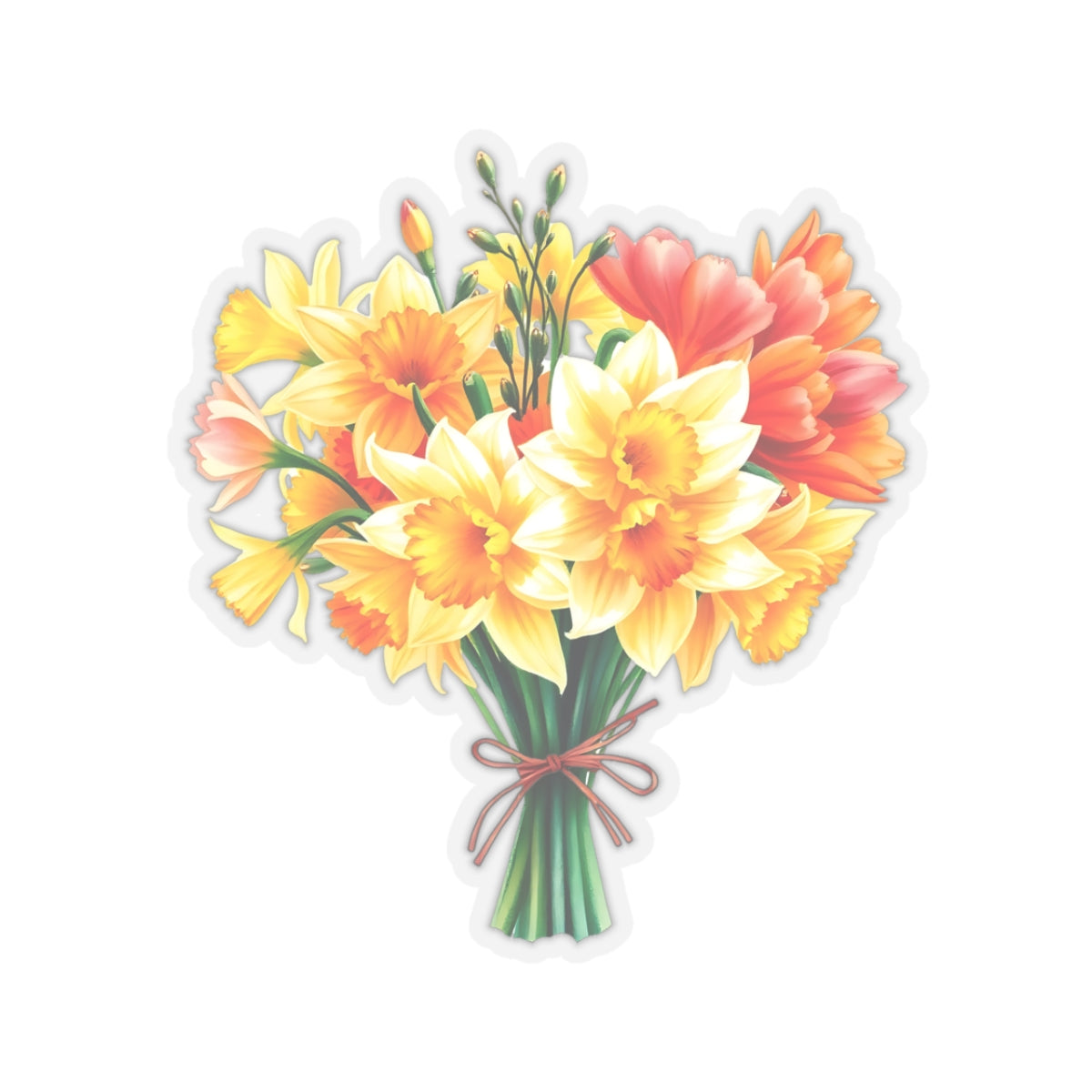 Beautiful Daffodil Bouquet Sticker, March Birth Flower Symbol Of Hope Joy Good Luck, Waterproof Vinyl Kiss Cut Floral Laptop Water Bottle Gift