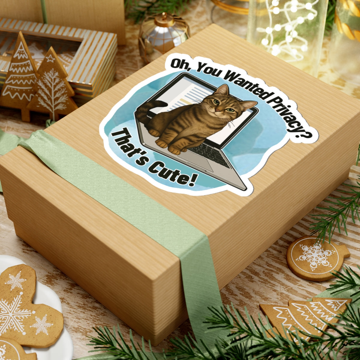 Funny Cat Sticker, Laptop Blocker Tabby Cat Vinyl Sticker, Oh You Wanted Privacy Thats Cute, Gift For Cat Lovers \,WFH Humor Waterproof Decal