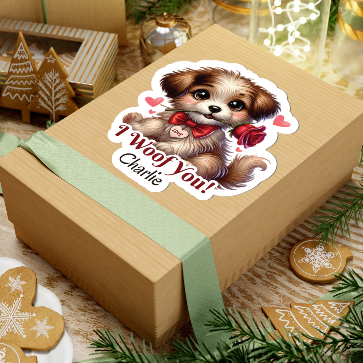 Personalized I Woof You Kiss Cut Sticker, Cute Dog Valentines Day or Mothers Day Puppy Decal, Anniversary Birthday Unique Gift For Her Him