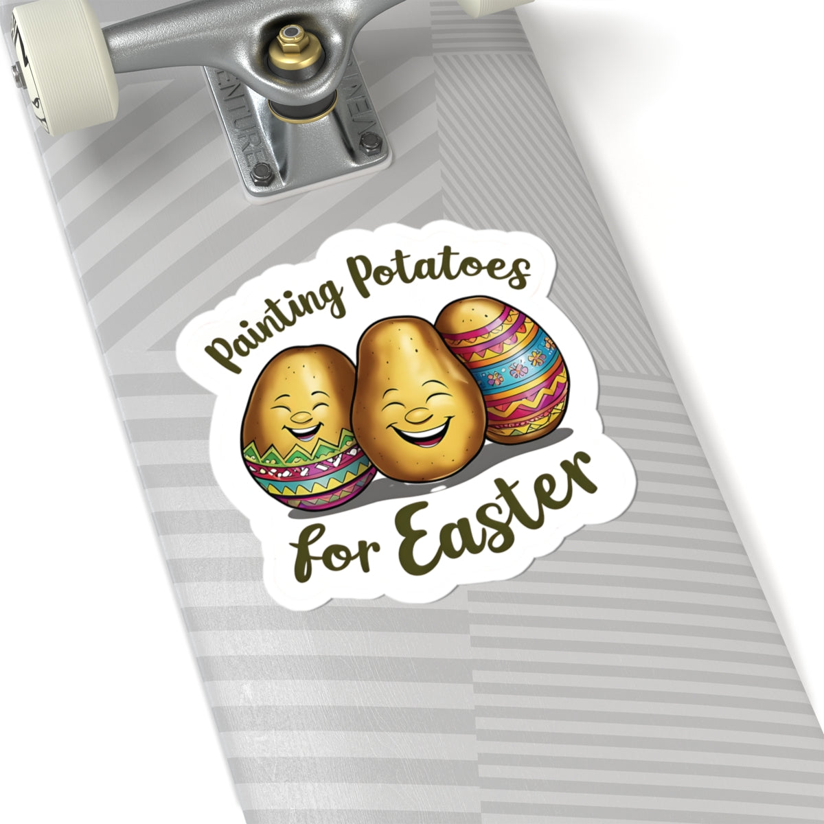 Painting Potatoes For Easter Sticker, Funny Easter Humor Vinyl Kiss Cut Decal, Cute Easter Basket Pun Art Sticker for Laptop Planner Mug Gift