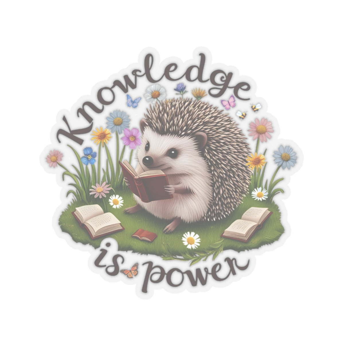 Knowledge Is Power Sticker, Teacher Appreciation Gift, Book Lover Decal, Hedgehog Decal, Nature Inspired Sticker, Laptop Planner School Reading