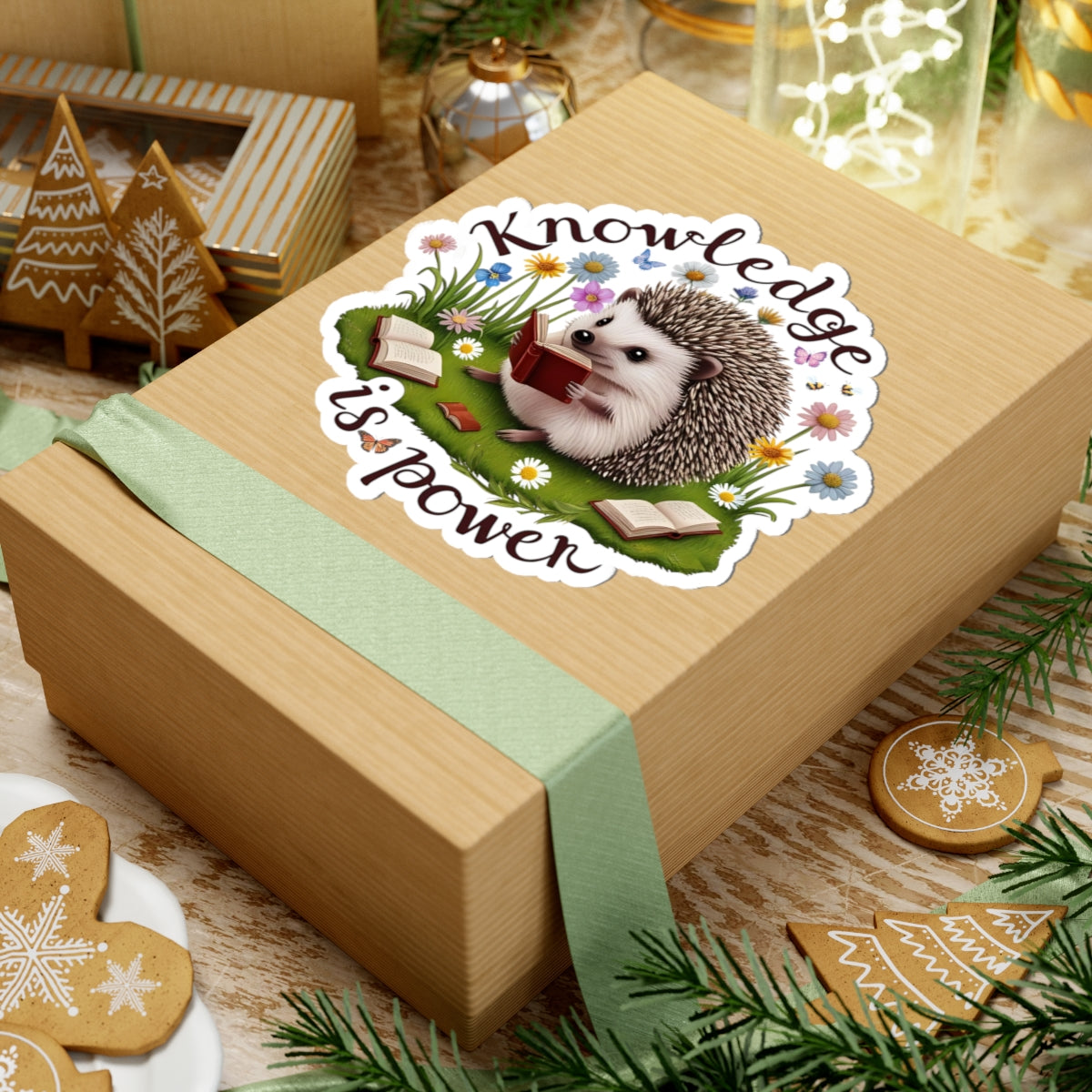 Knowledge Is Power Sticker, Teacher Appreciation Gift, Book Lover Decal, Hedgehog Decal, Nature Inspired Sticker, Laptop Planner School Reading