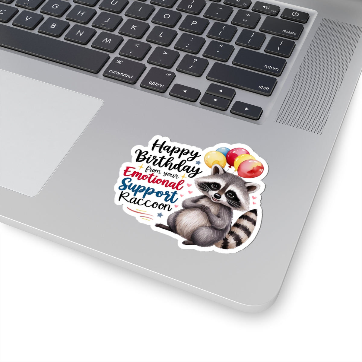 Raccoon Birthday Sticker, Emotional Support Animal Funny Gift Vinyl, Waterproof Decal Cute Animal Hug Balloons Encouragement Sticker