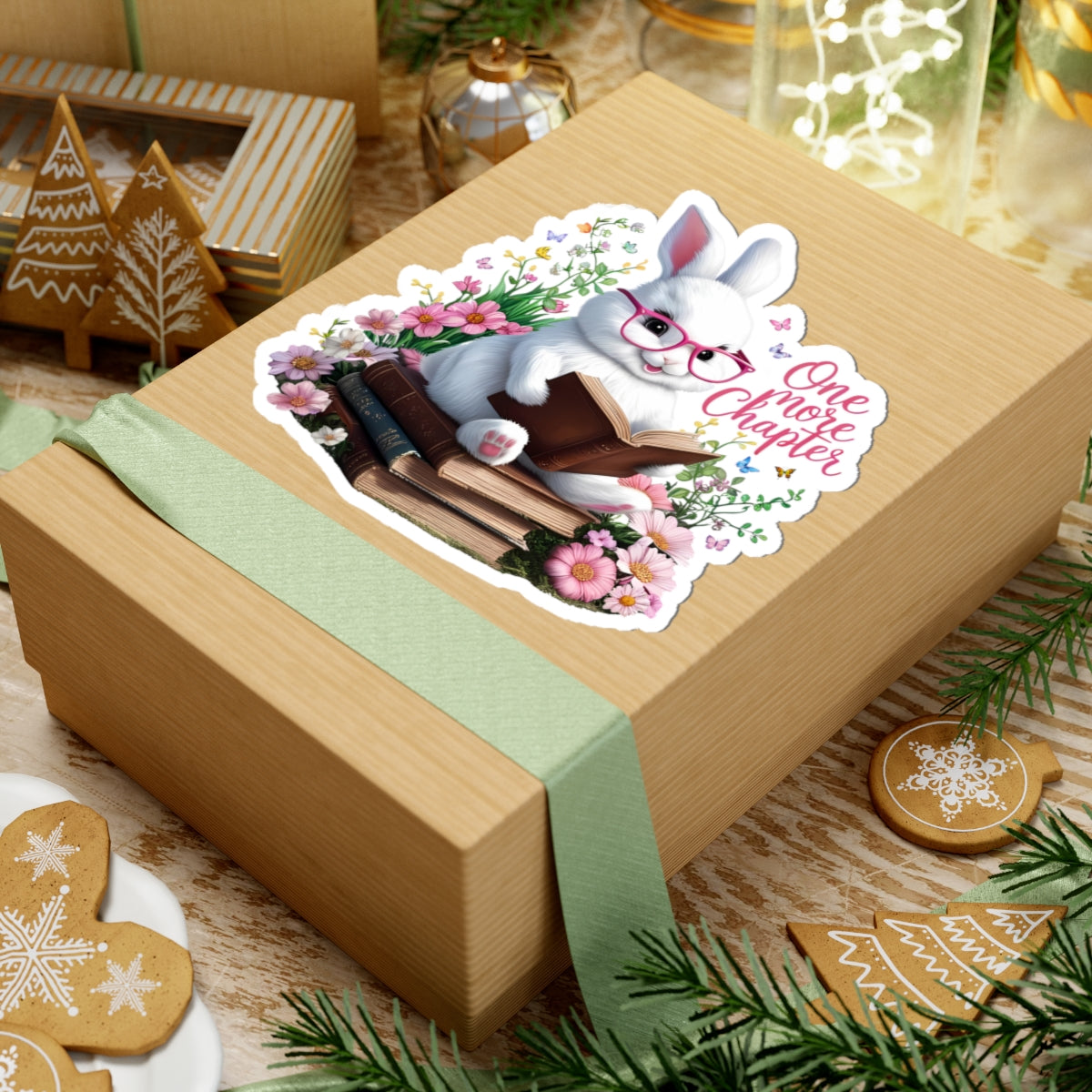 One More Chapter Sticker, Bunny Reading Decal, Teacher Appreciation Gift, Book Lover Vinyl Sticker, Waterproof Laptop Decal, Cute Animal Sticker