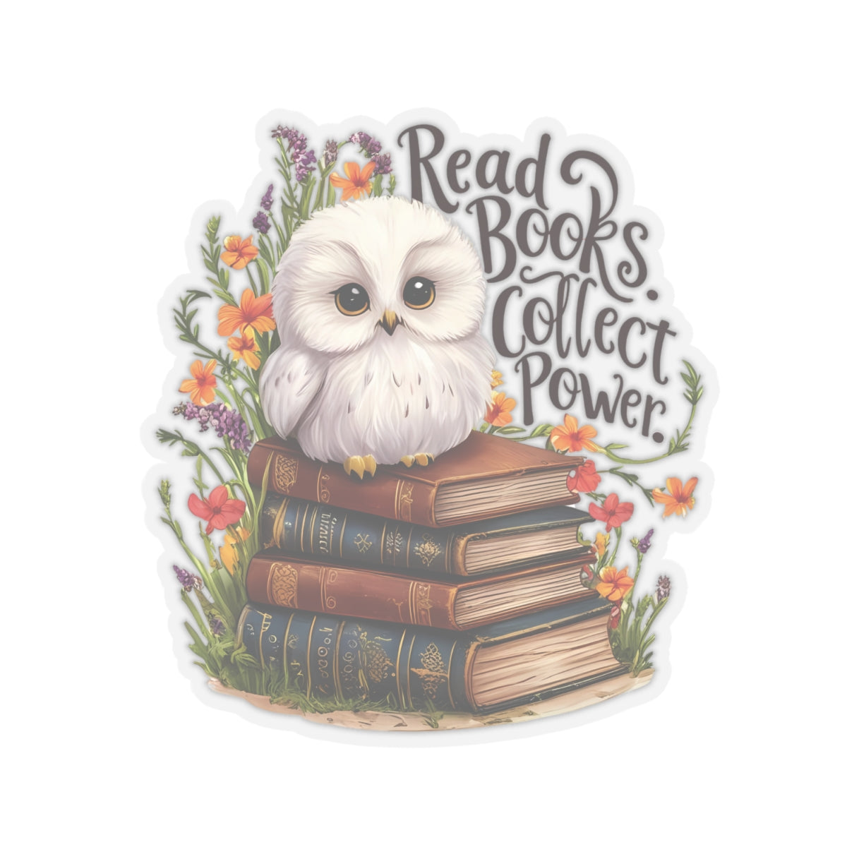 Read Books Collect Power Owl Sticker, Book Lover Gift, Cute Reading Owl, Bookworm Teacher's Day Sticker, School Sticker Student Bookish Gift
