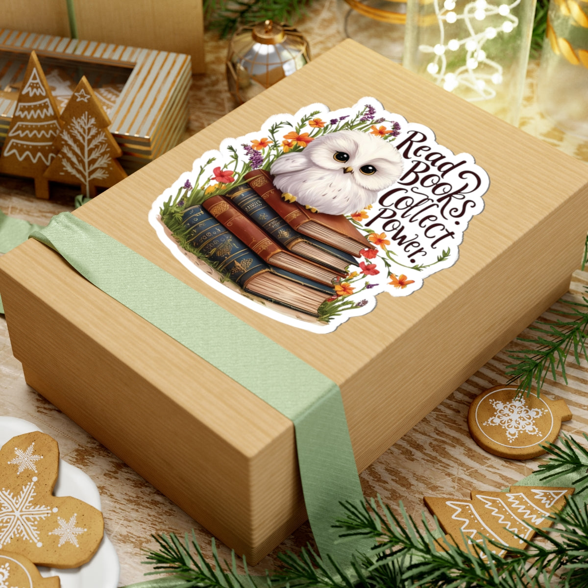 Read Books Collect Power Owl Sticker, Book Lover Gift, Cute Reading Owl, Bookworm Teacher's Day Sticker, School Sticker Student Bookish Gift