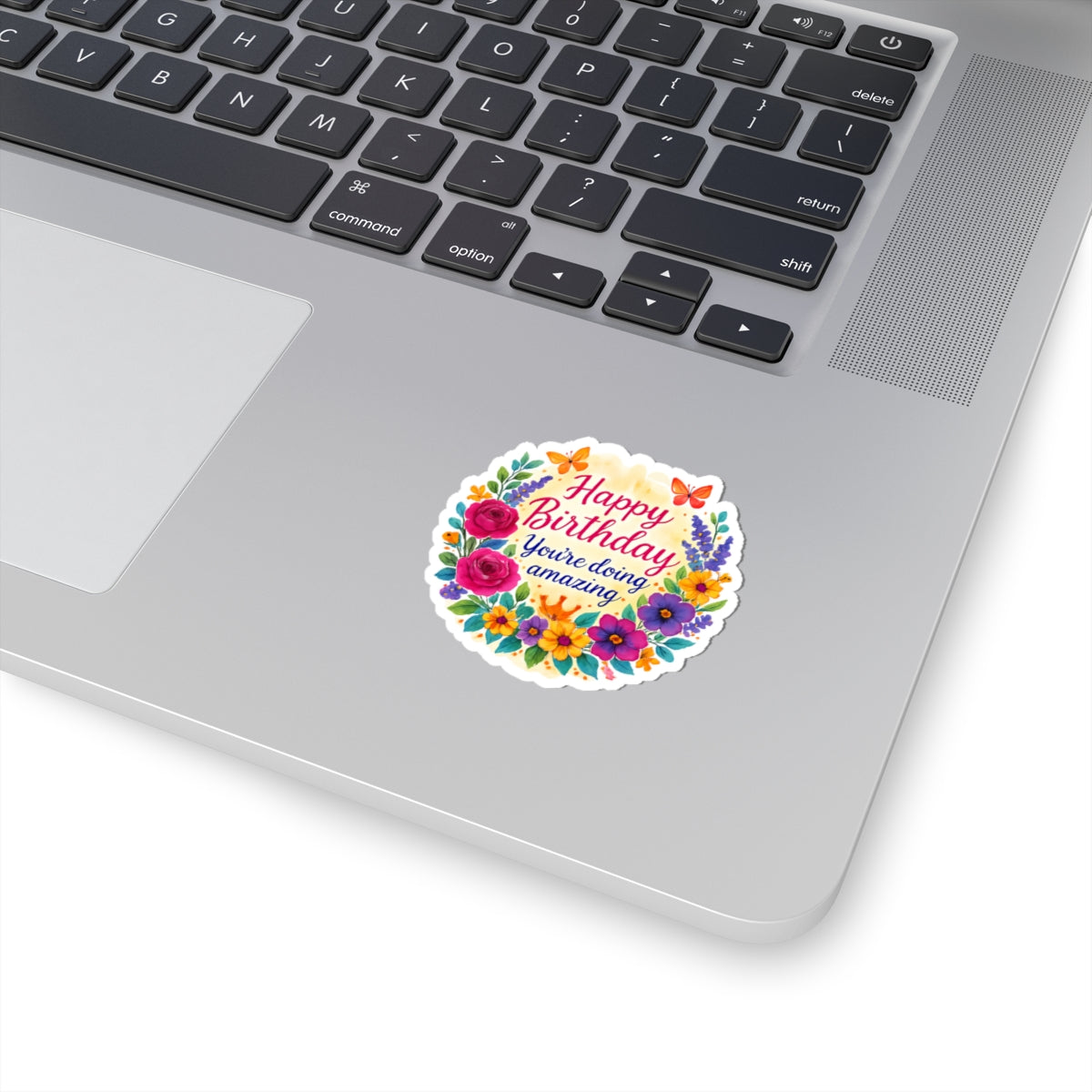 Happy Birthday You Are Doing Amazing Floral Watercolor Wreath Vinyl Sticker, Encouragement Gift Uplifting Birthday Quote Art Gift