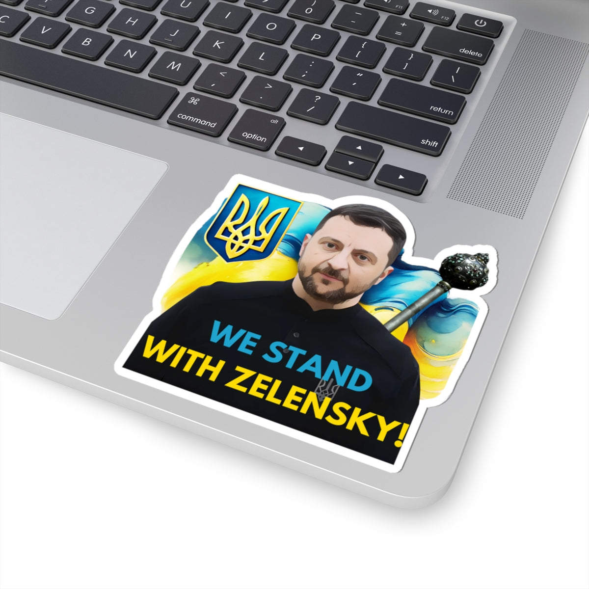 We Stand With Zelensky Sticker, Ukraine Flag Support Decal, President Zelensky Vinyl Waterproof Kiss Cut Laptop Water Bottle Journal Car