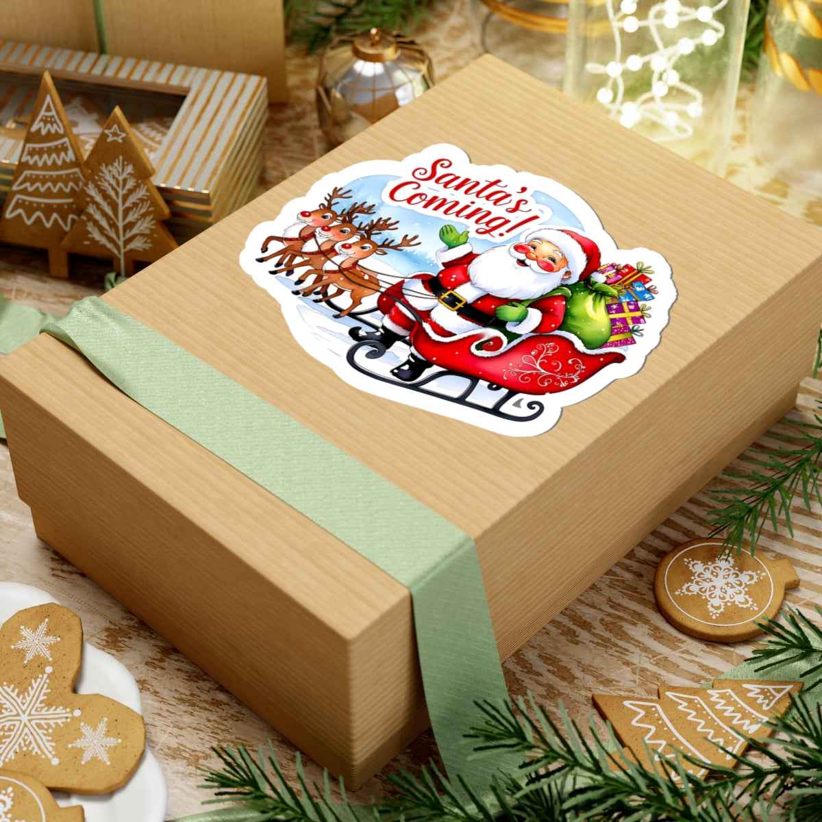 Santas Coming Sticker, Funny Christmas Vinyl Sticker, Cute Holiday Sticker, Festive Quote Sticker, Planner Sticker, Scrapbook Laptop Sticker Gift