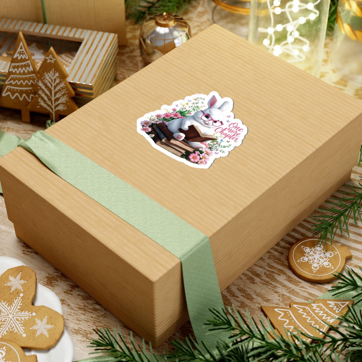 One More Chapter Sticker, Bunny Reading Decal, Teacher Appreciation Gift, Book Lover Vinyl Sticker, Waterproof Laptop Decal, Cute Animal Sticker