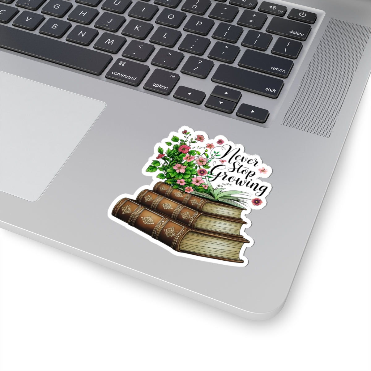 Never Stop Growing Motivational Sticker, Inspirational Growth Mindset Vinyl Decal, Positive Quote Plant Design, Laptop Water Bottle Decor