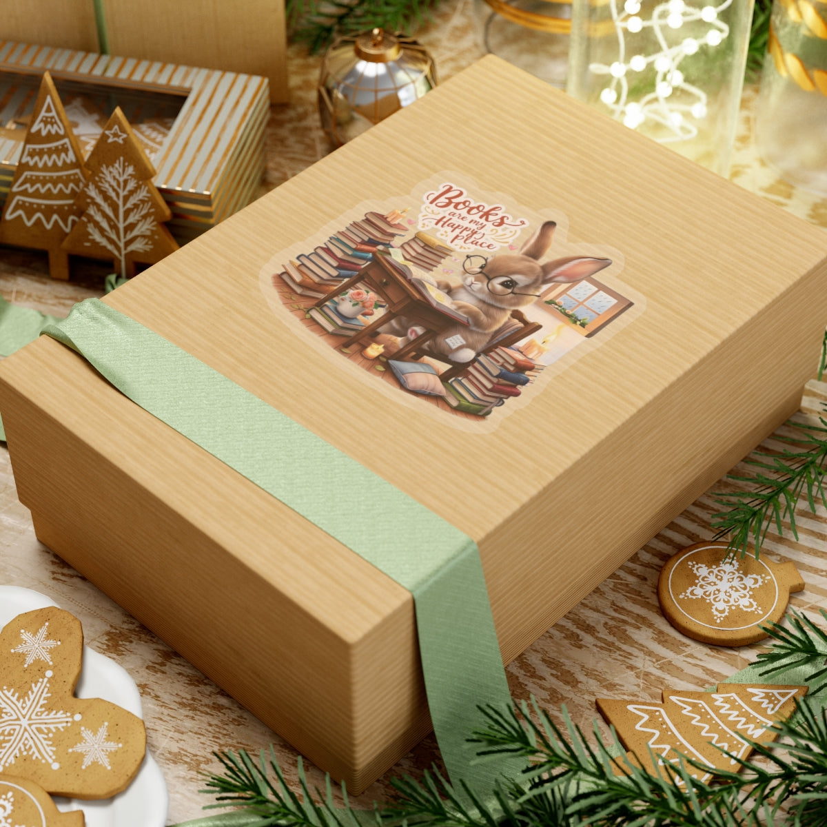 Books Are My Happy Place Sticker, Cute Bookish Bunny Reading Sticker, Cozy Reading Aesthetic Gift For Teachers, Readers Students And Planners