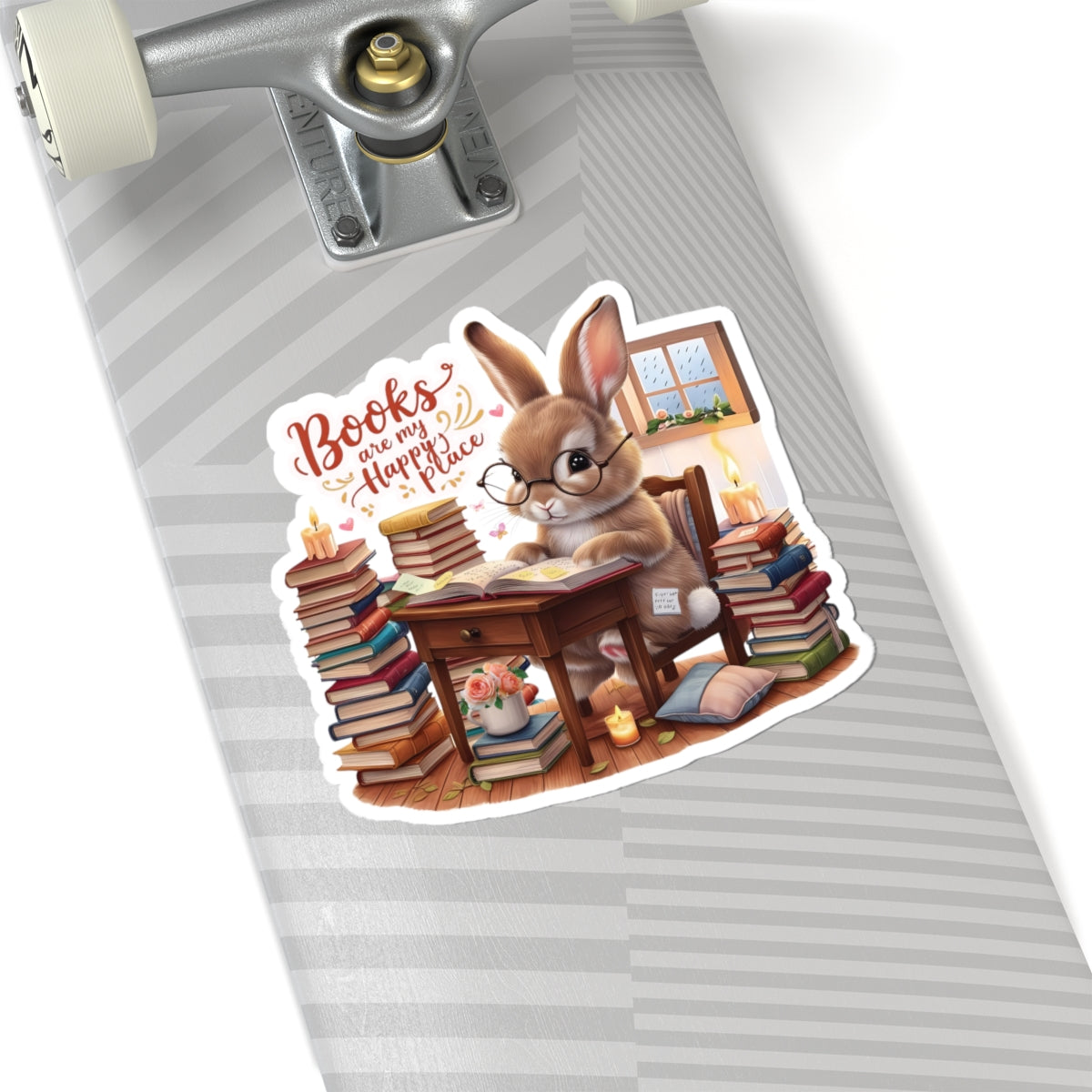 Books Are My Happy Place Sticker, Cute Bookish Bunny Reading Sticker, Cozy Reading Aesthetic Gift For Teachers, Readers Students And Planners