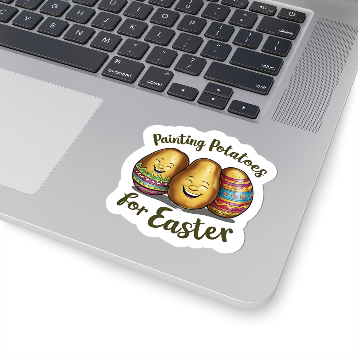 Painting Potatoes For Easter Sticker, Funny Easter Humor Vinyl Kiss Cut Decal, Cute Easter Basket Pun Art Sticker for Laptop Planner Mug Gift