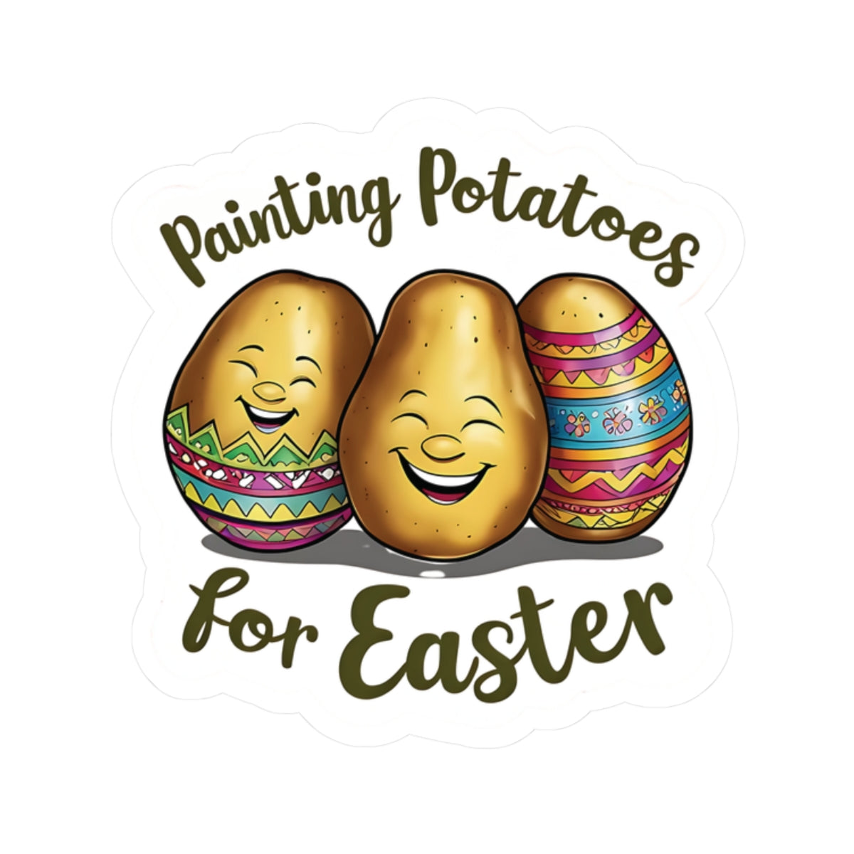 Painting Potatoes For Easter Sticker, Funny Easter Humor Vinyl Kiss Cut Decal, Cute Easter Basket Pun Art Sticker for Laptop Planner Mug Gift